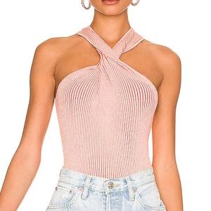 Hudson Jeans Pink Ribbed Crossneck Tank Top